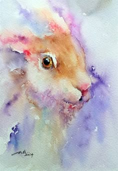 a watercolor painting of a rabbit's head