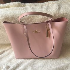 Brand New Pink Coach Tote, Leather, Inside Pocket, Gold Hardware. Refer To Measurements Listed. Plastic Is Still On The Coach Hanging Emblem. Large Coach Bag, Coach Tote Bag Aesthetic, School Purse Bags, Coach Pink Bag, Pink Bag Outfit, Pink School Bag, Pink Bags Outfit, School Tote Bags, Pink Coach Bag