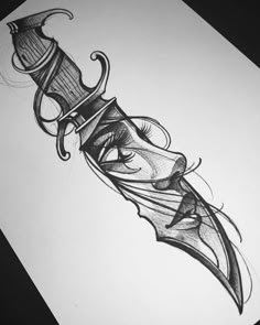 a drawing of a dagger with an intricate design on it