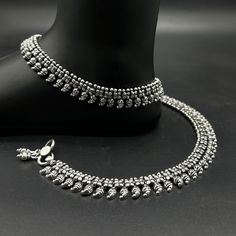 Name of product:  925 Sterling Silver Light Weight Anklet / Silver Payal Weight: 66.50 grams. Length: 26.5centimeter  Stamped: 925 FREE EXPRESS SHIPPING -----Feedback::- A satisfied customer is our top priority and your feedback forms the backbone of our success. Don't forget to give positive feedback along with good ratings. Thank You Silver Tilla Anklets For Festive Occasions, Festive Silver Tilla Anklets, Silver Anklets With Latkans For Wedding, Silver Wedding Anklets With Latkans, Elegant Silver Anklets With Latkans, Elegant Oxidized Anklets For Festivals, Elegant Metal Anklet For Festivals, Oxidized Metal Anklets, Elegant Adjustable Anklets For Festivals