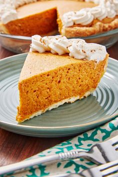 a slice of pumpkin pie on a plate