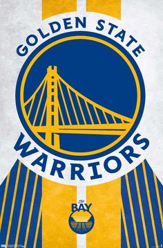 the golden state warriors logo is shown on a white background with blue and yellow stripes