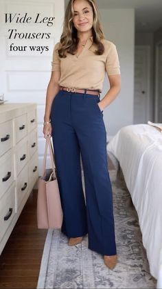 Business Casual Outfits Blue Pants, Trendy Women’s Business Outfits, Blue Slacks Outfit Women Business Casual, Business Casual Outfits Bank Teller, Women's Professional Clothing Business Casual, T Shirt Work Outfit Business Casual, Bright Spring Work Outfits, Work Outfits Women Large Bust, Navy Business Outfit