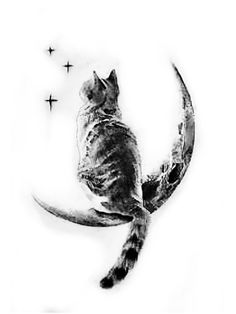 a cat sitting on top of a crescent moon