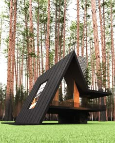 an unusual house in the middle of a forest