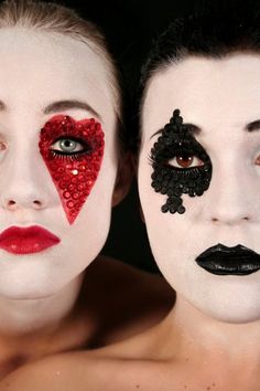 VeuveNoir Red Queen Makeup, Hearts Makeup, Alice In Wonderland Makeup, Queen Of Hearts Makeup, Wonderland Makeup, Card Costume, Alice Costume, Heart Costume, Queen Of Hearts Costume