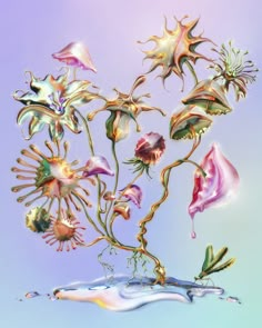 an image of flowers in the air with water