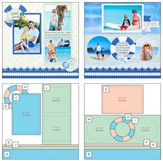 the layouts for an album with photos and text