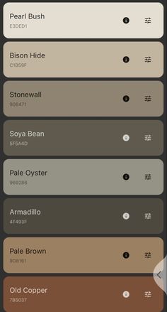 an iphone screen showing the colors in different styles and sizes, including brown, beige, green