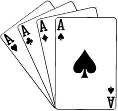 four playing cards with the ace symbol on each card in black and white, as well as