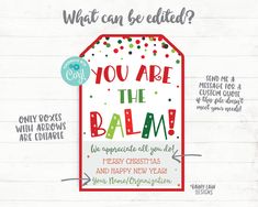 a christmas card with the words, you are the balm and what can be eaten?