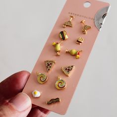 Anthropologie 6 Pair Stud Earrings Set, New Nwt Retails For $68 Earring Sets As Followings: - Martini Glass - Burger & Fries - Pina Colada - Pizza - Lollipop - Egg & Bacon Cute Yellow Jewelry With Matching Earrings, Burger Fries, Anthropologie Jewelry Earrings, Triple Hoop Earrings, Silver Threader Earrings, Moon And Star Earrings, Earring Sets, Vintage Style Earrings, Pearl Cluster