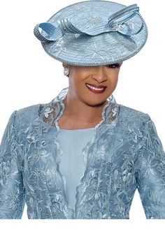 Dorinda H5312 blue lace hat Spring Wedding Blue Outerwear, Blue Spring Wedding Outerwear, Fitted Blue Fall Hat, Fitted Blue Outerwear For Evening, Church Attire, Black Blue, Jacket Dress, Hats, Blue