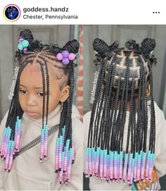 Hairstyle Black Girls Braids Kids, Braided Hairstyles For Little Black Girls With Beads, 6 Braids Hairstyles Black Cornrows, Rainbow Braids For Kids, Kids Medium Knotless Braids, Natural Braided Hairstyles With Beads, Kids Hairstyles Black, Kids Braids With Beads