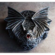 This vampire bat box measures 5.75" long, 5.25" wide and 3.25" tall approximately. It weighs about 1.75 pounds. | Trinx Kamloops Jewelry Box + in Black | 5.75 H x 5.25 W x 3.25 D in | Wayfair Resin Organization, Bat Box, Star Jewellery, Vampire Dracula, Jewelry Tray Organizer, Watch Organizer, Jewelry Box Mirror, Stackable Jewelry, Birthday Inspo