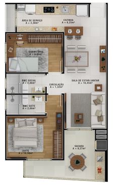 the floor plan for a two bedroom apartment with an attached kitchen and living room area