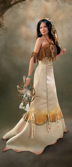 a digital painting of a woman dressed in native american clothing and holding a parasol