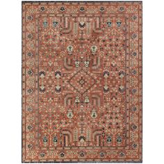 an orange and blue rug with intricate designs on the front, side and back sides