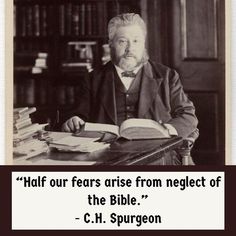 a man sitting at a desk with an open book in front of him and the words, half our fees are from neglect of the bible c h spurson