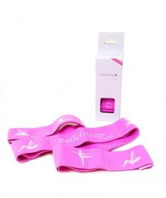 pink yoga straps with white logos on them