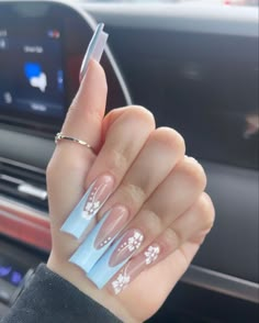 Summer Time Nails Acrylic, Cancun Nails Ideas, Blue Nail Inspo Acrylic, Dominican Nails, Blue Acrylic Nails, Glamour Nails, Claw Nails, Glow Nails, French Tip Acrylic Nails