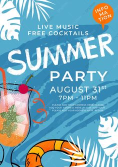 a flyer for a summer party with cocktails