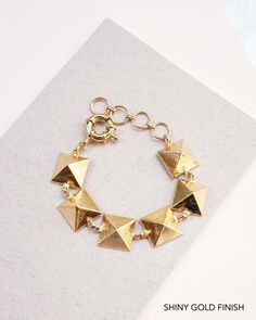 Pyramid Bracelet, Chunky Gold Bracelet, Spiked Jewelry, Spike Bracelet, Bracelet And Earring Set, Modern Gold Jewelry, Geometric Bracelet, Chunky Bracelet, Gold Link Bracelet