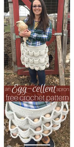 an egg - cellent apron free crochet pattern is featured in this article