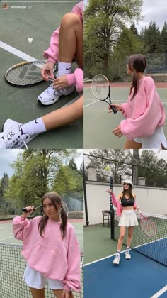 Pink Sports Outfit, Tenis Aesthetic Outfit, Pink Tennis Outfit Aesthetic, Tennis Pink Aesthetic, Badminton Outfit Women Aesthetic, Tennis Court Aesthetic Photoshoot, Badminton Aesthetic Outfit, Style Collage Outfit, Pink Sports Aesthetic