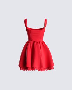 The perfect blend of sweet, yet sexy - this red mini dress will have all their hearts beating dangerously fast 😏Constructed from poplin + lace fabric, and complete with a fitted bodice, full skirt, bust cups, lace trim on straps, a bow tie at center front, and elastic straps 💋 Red Dress Corset, Dress Corset, Sky Collection, Cargo Pant, Red Mini Dress, Full Skirt, Fitted Bodice, Hottest Trends, Lace Fabric