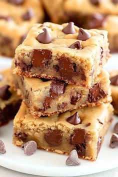 chocolate chip cookie bars stacked on top of each other