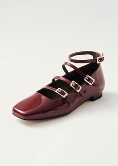 Luke Onix Wine Burgundy Leather Ballet Flats | ALOHAS Leather Mary Jane Flats, Spain Design, Ruffled Socks, Mary Jane Ballet Flats, Classic Vibe, Headphone Accessories, Sustainable Leather, Collared Dress, The Arch