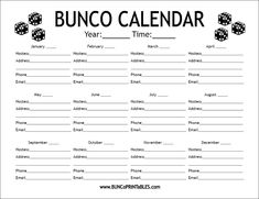 a printable calendar for the upcoming year with dices and numbers on it, in black and white