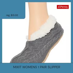 These Mixit women's slipper socks are perfect for chic lounging days at home. Made from soft knit with a faux fur lining, they have grips along the bottom for extra traction. Wear them with pajamas or loungewear.# Pieces In Set: 1 PairFiber Content: 100% AcrylicFabric Description: KnitCare: Hand Wash, Line DryCountry of Origin: Imported Knit Slipper Socks, Chic Lounge, Comfort Gray, Suit Shoes, Knitted Slippers, Tracksuit Set, Slipper Socks, Knitting Designs, Boys Shoes