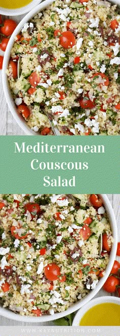 mediterraneann couscous salad with tomatoes and feta cheese