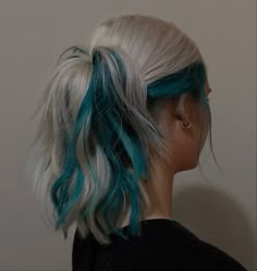 Hair Dye Inspo For Blondes, Colorful Hair With Blonde, Blue Underdye Hair Blonde, Blonde Hair Brunette Underneath, Blond And Colored Hair, Blonde Hair With Pop Of Color Underneath, Money Piece Peekaboo Hair, Blonde Hair With Colored Highlights Fun, Platinum Blonde Hair With Color Pop