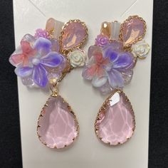 Fairycore Pink & Purple Floral Dangle Statement Earrings New Boutique Item Never Worn Please See Photos For More Details Bundle Two Or More Items From My Closet To Save 30% And Save On Shipping Plastic Earrings, Orange Earrings, Peridot Stone, Sparkle Jewelry, Pretty Jewelry, Knot Earrings, Crystal Drop Earrings, Black Earrings, Handcrafted Earrings