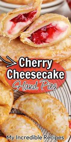 cherry cheesecake hand pies on a wire rack with the title text overlay