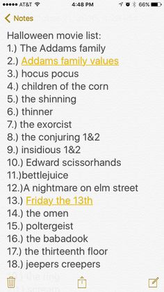 the list for halloween movies is shown in this screenshoto screen shot from an iphone