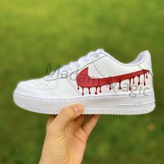 * Hand painted custom Air Force 1 07 Low * Not vinyl, stickers or patches * No returns, refunds or exchanges * Processing time is 2-3 weeks * I cannot expedite orders or make for a specific date * Delivery time depends on country * Cancellations up to 24 hours after purchase * Please try on shoes in a store to make sure you order the correct size * Please order correct size - if you order incorrect size this is your own responsibility * If you order a women's size it is possible you receive the Naruto Shoes, Custom Sneakers Diy, Man Sneakers, Nike Air Force 1 Custom, Blood Drip, Custom Af1, Custom Painted Shoes, Khaki Colour, Custom Air Force 1