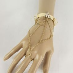 Women Gold Metal Pyramid White Hand Chain Thin Fashion Bracelet Cuff Slave Ring White And Gold Jewelry Aesthetic, Gold Chain Cuff Bracelet, Hand Accessories Aesthetic, Greek Clothes, Hand Cuffs, Women Skeleton, Hand Chain Jewelry, Hand Chain Bracelet, Gold Boots