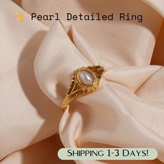 Vintage Stainless Steel Ring with Pearl Detail - Ideal for Marriage Proposals and Special Gifts This elegant vintage style ring perfectly combines elegance and elegance. Its design, decorated with pearl stone details, adds a unique beauty to the ring and makes it a perfect choice for special moments.  Features: Material: The ring is made of durable and long-lasting stainless steel material. In this way, it has a structure that is both stylish and durable.  Design: Standing out with its vintage s Cheap Vintage Midi Rings, Pearl Wedding Rings Vintage, Unique Necklaces Vintage Style, Art Deco Pearl Engagement Ring, Gold Ring Pearl, Pearl Ring Aesthetic, Gold And Pearl Ring, Pearl Wedding Ring Vintage, Pearl Rings In Gold