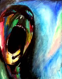 an abstract painting of a person's face and mouth