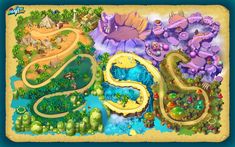 a map with many different types of plants and animals on it, including trees, bushes,