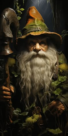 a painting of an old wizard holding a staff