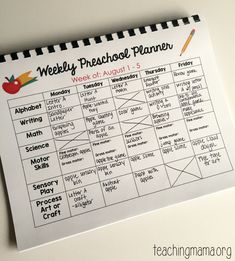 a printable weekly preschool planner for the week of august 1, with an apple and pencil