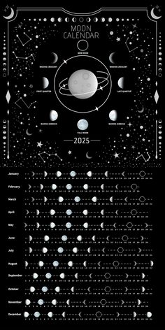 PRICES MAY VARY. Track the moon. The moon phases are tracked daily, showing each major moon phase cycle. MoonWatcher guide including lunar eclipse, blue moon, supermoon, apogee, perigee, and more. This is an excellent gift for those who love nighttime, galaxies, astronomy, and yearly tracking the lunar cycle. 2025 lunar calendar poster/graphics. Flat and hangable. This calendar ships flat and is carefully packaged to maintain its impeccable quality. Ideal size. Moon Calendar Poster Dimensions: 1 Moon Tracker, Celestial Calendar, Kartu Tarot, Calendar Art, Poster Graphics, Moon Lover, Witch Moon, Lunar Phases, Calendar Poster