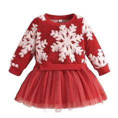 SNOWFLAKE Plush Tulle Skirt Outfit Tulle Dress Long Sleeve, Summer Outfit Accessories, Tulle Skirts Outfit, Tulle Dress Long, Snowflake Dress, Girls Tulle Dress, Snowflake Sweater