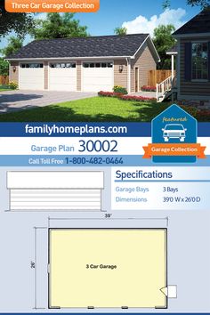 the garage plans are available in three different styles and sizes, including two car garages