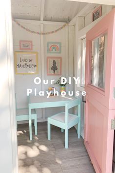 Interior playhouse design. Small Backyard Playhouse, Outdoor Playhouse Diy Easy, She Shed Playhouse, Playhouse Dutch Door, Play House Ideas Interior, Turn Shed Into Playhouse, Cubby House Decor, Outside Playhouse Interior, Wooden Playhouse Makeover Interior